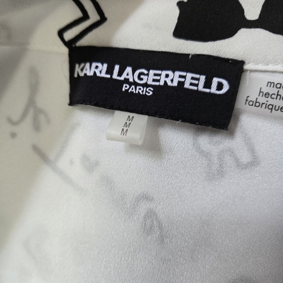 KARL LAGERFELD White Paris Print Button-Up Blouse. Size Medium - Picture 8 of 12